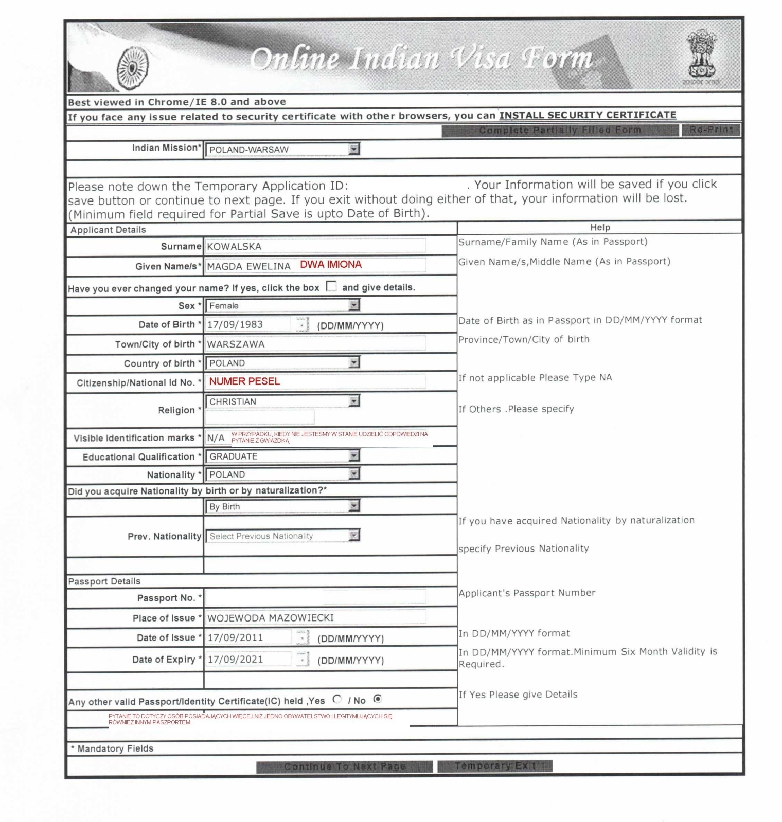online visa application form